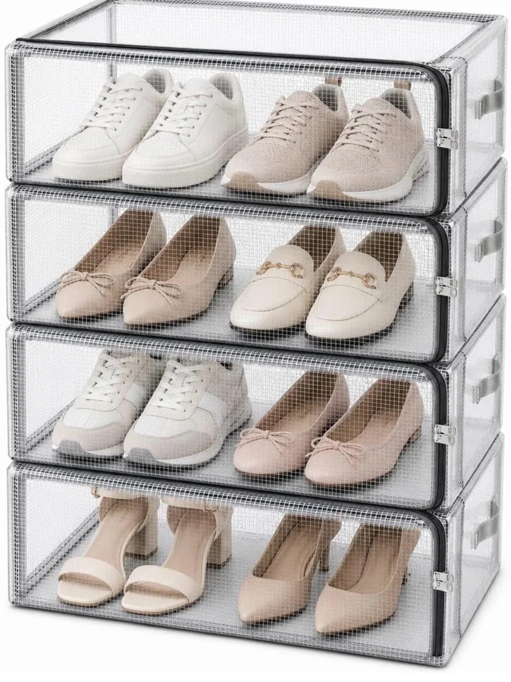 Clear Stackable Shoe Storage Boxes, Set of 4
